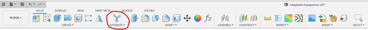 Fusion 360 automated modeling toolbar