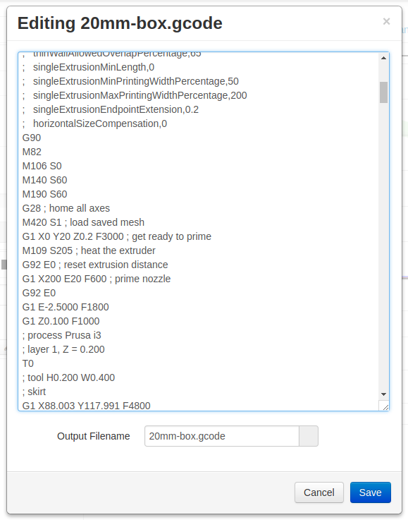 Gcode editor interface