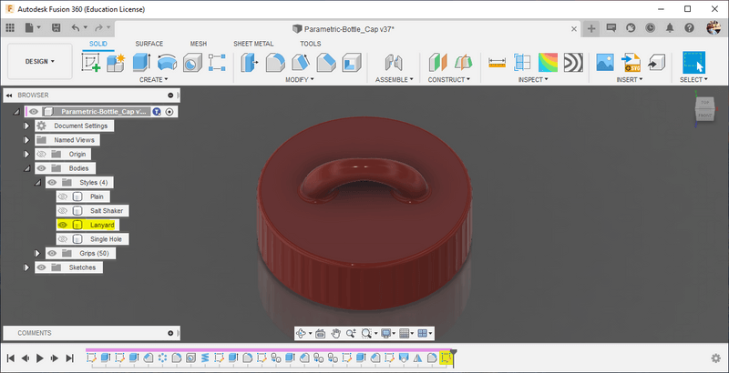 Lanyard cap style selection in Fusion 360